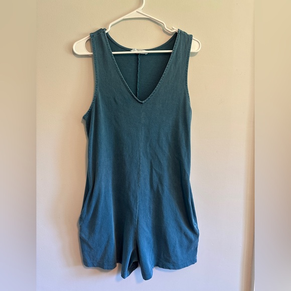 Double Zero Teal Sleeveless Tank Romper Women's Small V Neck - Picture 1 of 5
